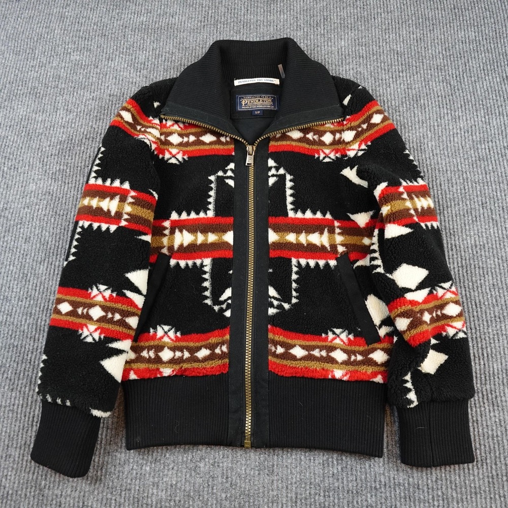 Pendleton Sherpa Jacket Mens Small Black Southwestern Bomber Full Zip Aztec